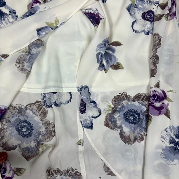 JOA Just One Answer White Lavender Purple Floral Faux Wrap Hi-Low Skirt Small - Picture 7 of 9